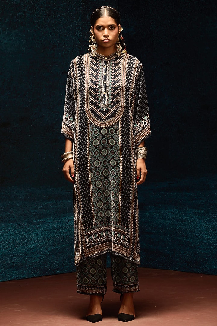 Black Silk Velvet Tunic by Rajdeep Ranawat at Pernia's Pop Up Shop