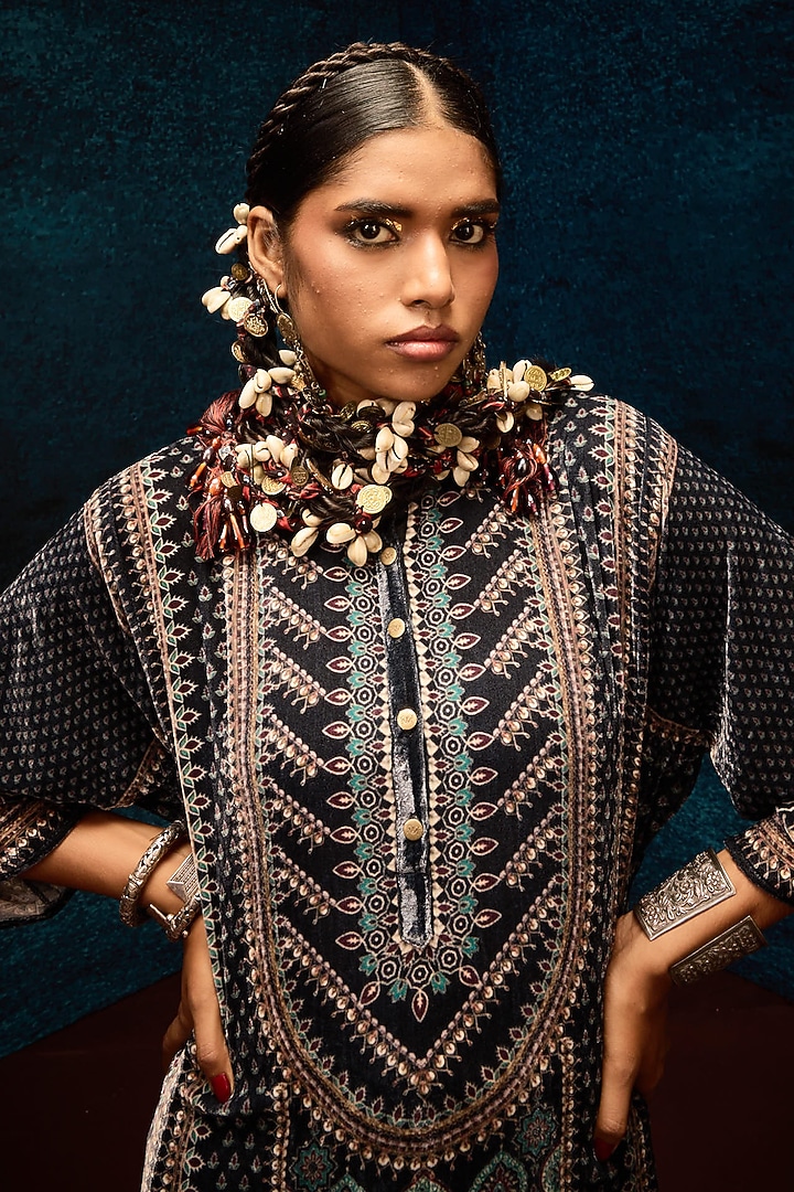Black Silk Velvet Tunic by Rajdeep Ranawat at Pernia's Pop Up Shop