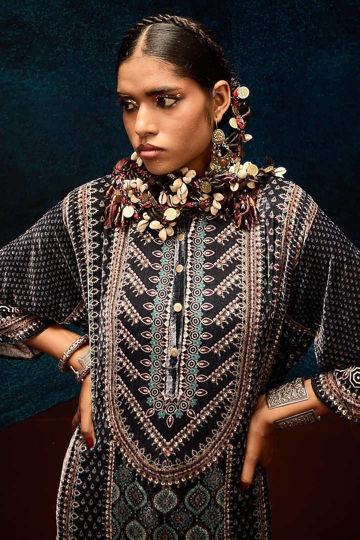 Black Silk Velvet Tunic by Rajdeep Ranawat at Pernia's Pop Up Shop