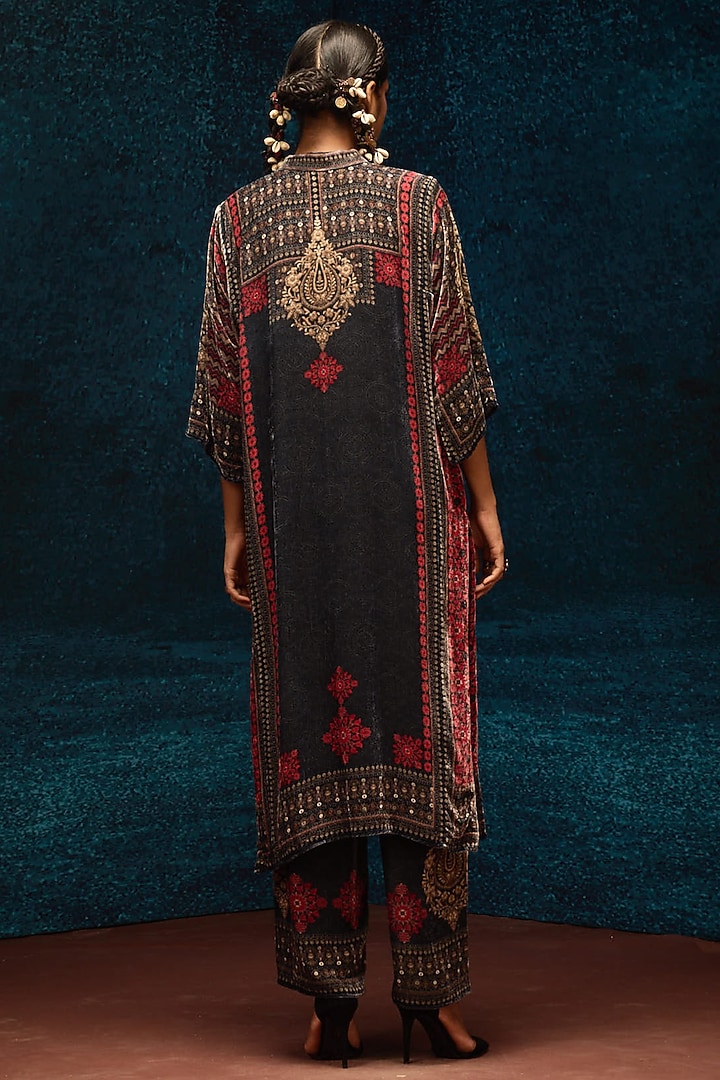 Red & Black Silk Velvet Tunic by Rajdeep Ranawat at Pernia's Pop Up Shop