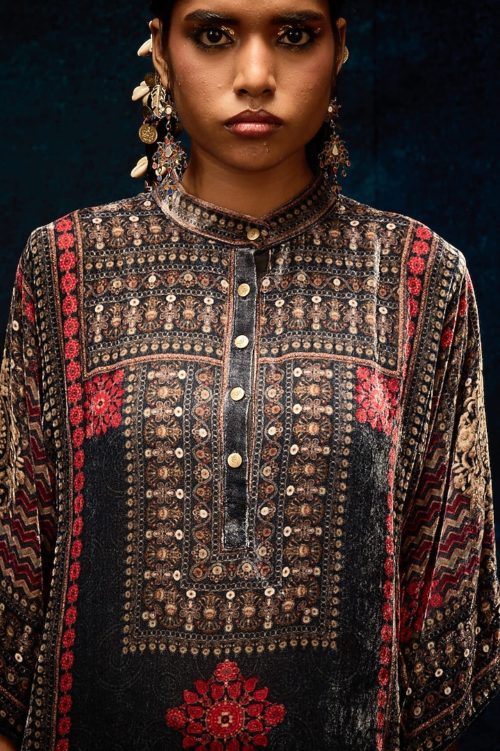 Red & Black Silk Velvet Tunic by Rajdeep Ranawat at Pernia's Pop Up Shop