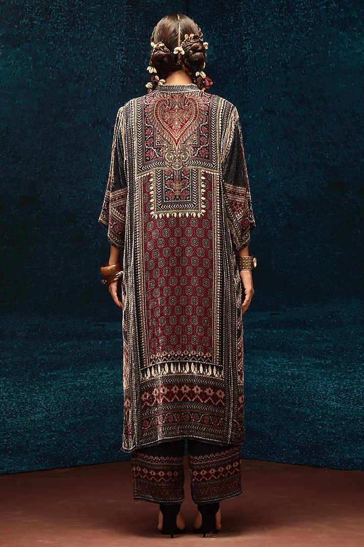 Black & Maroon Silk Velvet Tunic by Rajdeep Ranawat at Pernia's Pop Up Shop