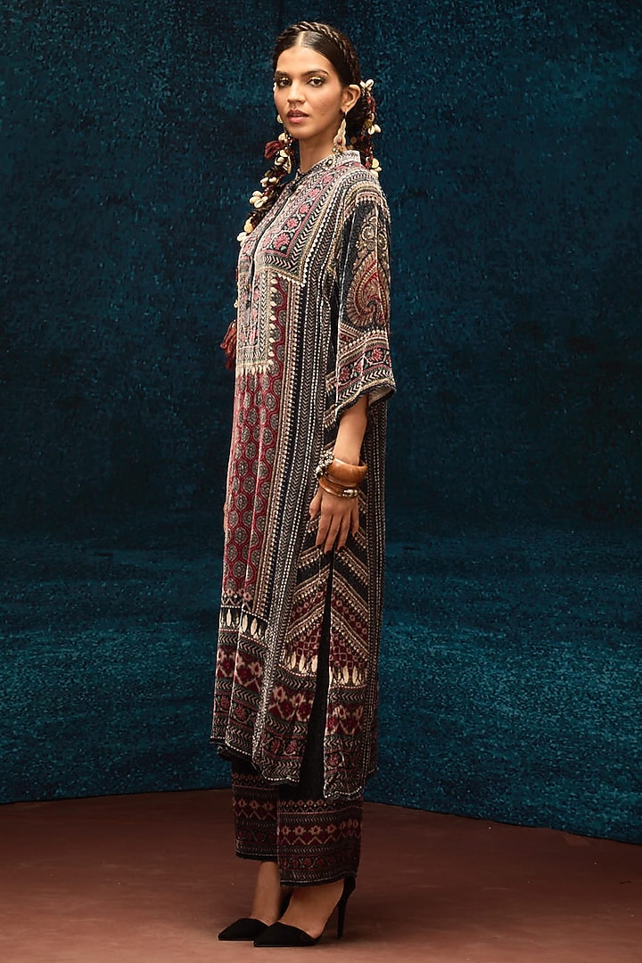 Black & Maroon Silk Velvet Tunic by Rajdeep Ranawat at Pernia's Pop Up Shop