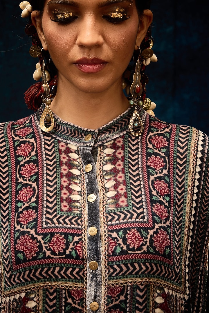 Black & Maroon Silk Velvet Tunic by Rajdeep Ranawat at Pernia's Pop Up Shop