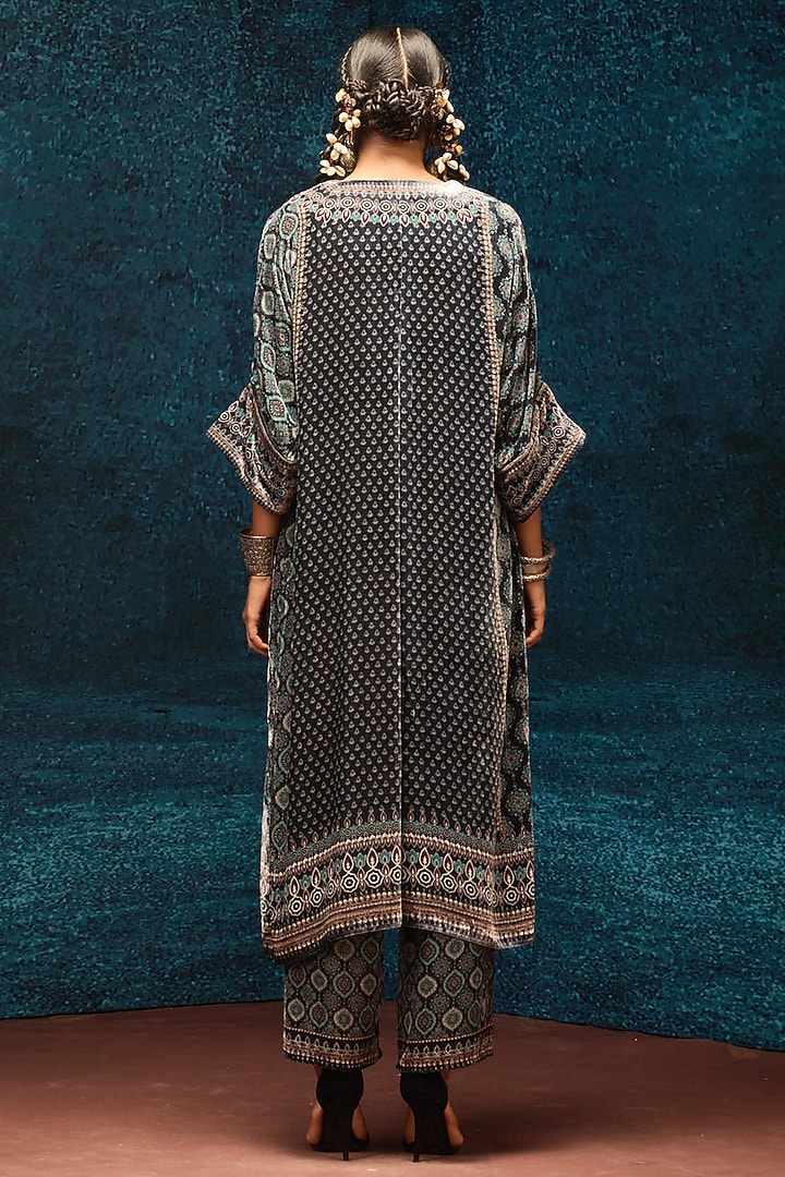 Black Silk Velvet Printed Tunic by Rajdeep Ranawat at Pernia's Pop Up Shop