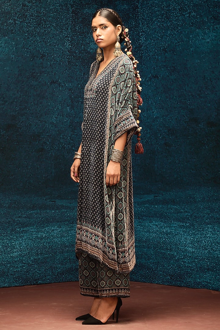 Black Silk Velvet Printed Tunic by Rajdeep Ranawat at Pernia's Pop Up Shop