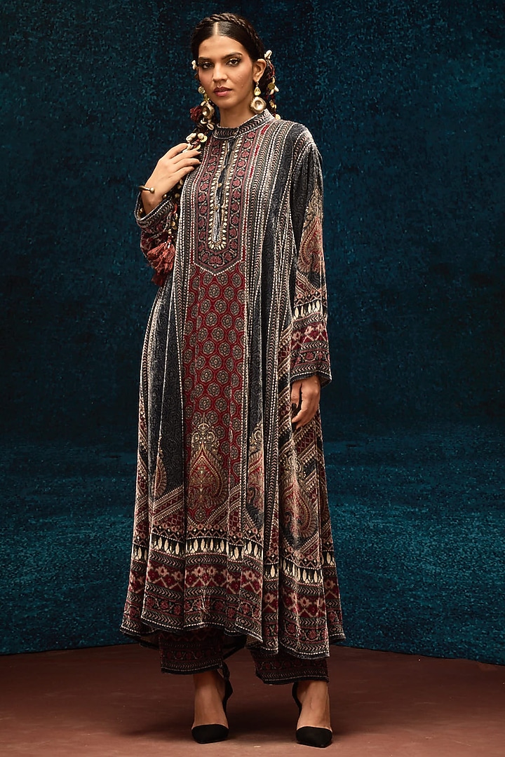 Multi-Colored Silk Velvet Wedding Anarkali by Rajdeep Ranawat at Pernia's Pop Up Shop