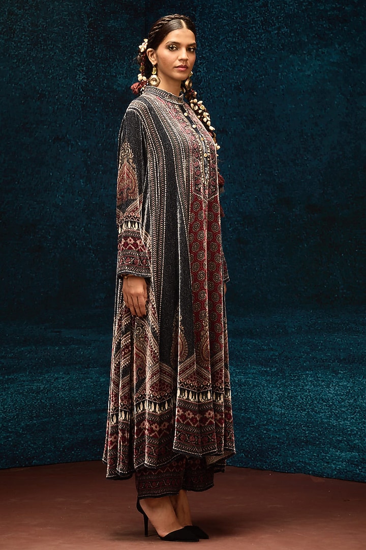Multi-Colored Silk Velvet Wedding Anarkali by Rajdeep Ranawat at Pernia's Pop Up Shop