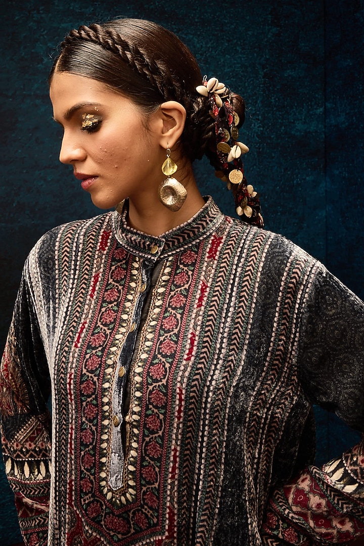 Multi-Colored Silk Velvet Wedding Anarkali by Rajdeep Ranawat at Pernia's Pop Up Shop