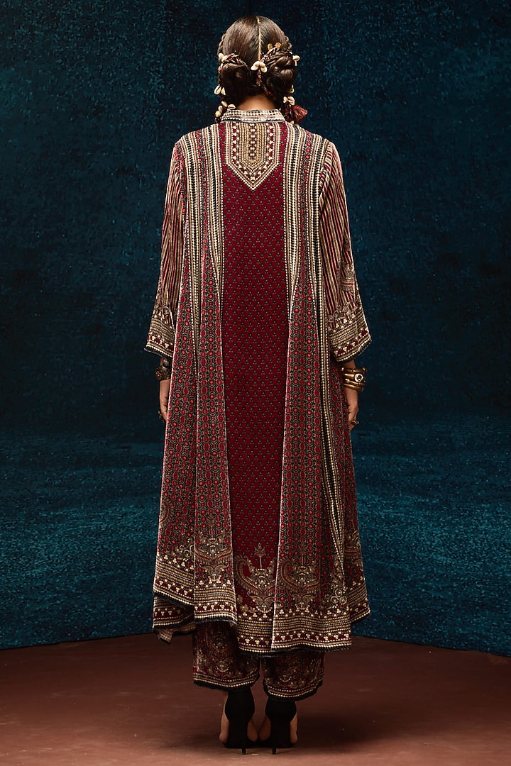 Maroon Silk Velvet Wedding Anarkali by Rajdeep Ranawat at Pernia's Pop Up Shop