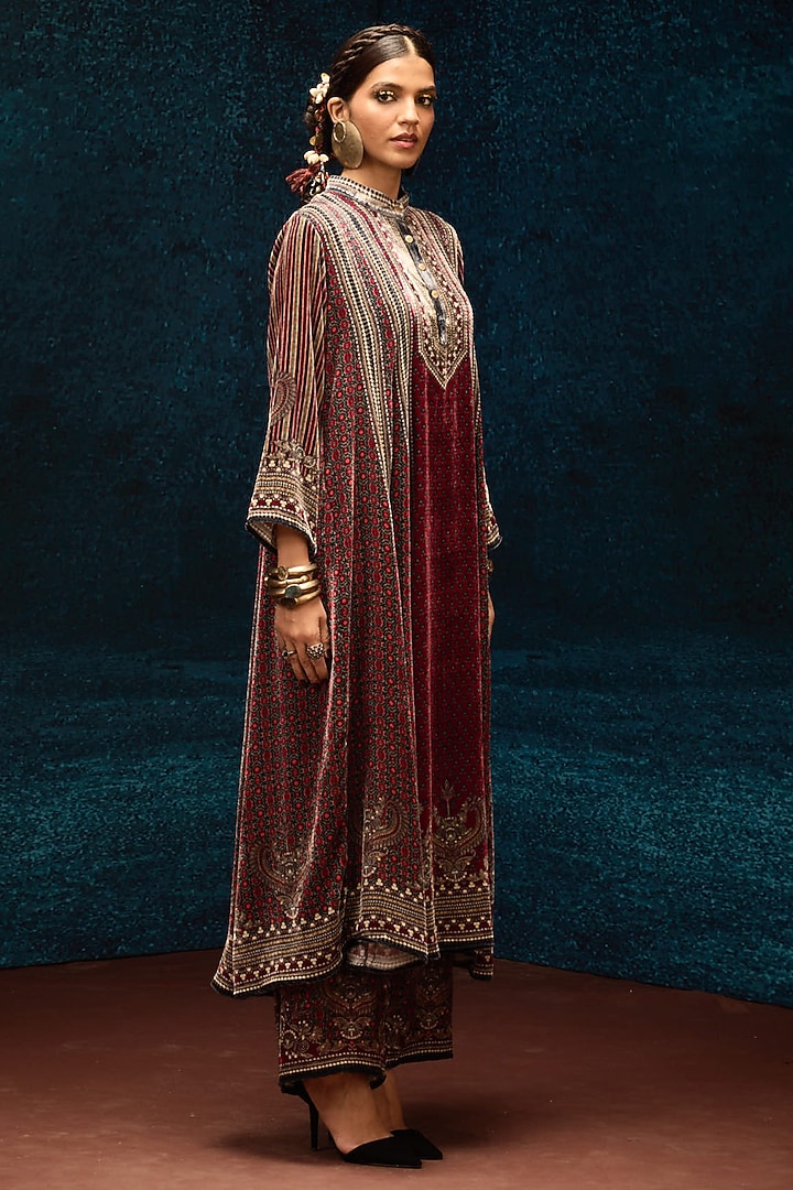 Maroon Silk Velvet Wedding Anarkali by Rajdeep Ranawat at Pernia's Pop Up Shop