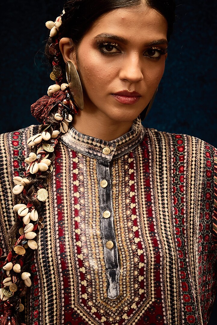 Maroon Silk Velvet Wedding Anarkali by Rajdeep Ranawat at Pernia's Pop Up Shop