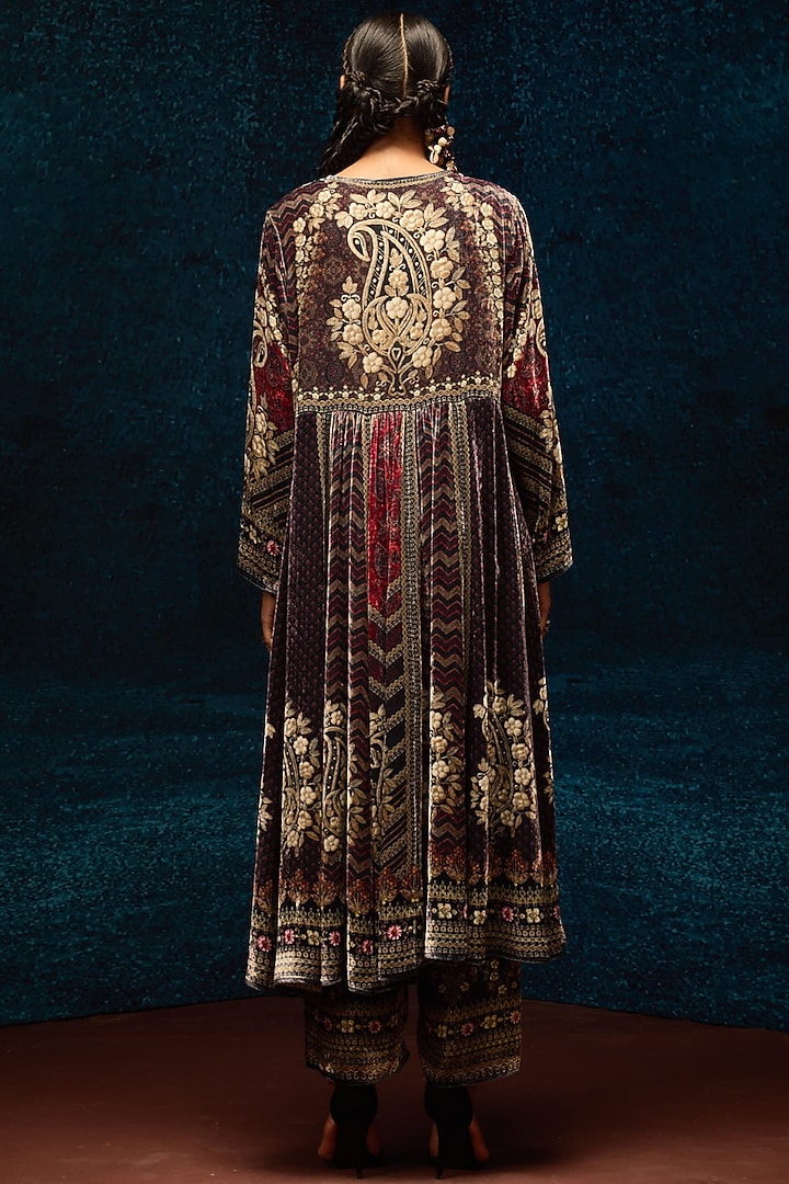 Multi-Colored Silk Velvet Printed Wedding Anarkali by Rajdeep Ranawat at Pernia's Pop Up Shop