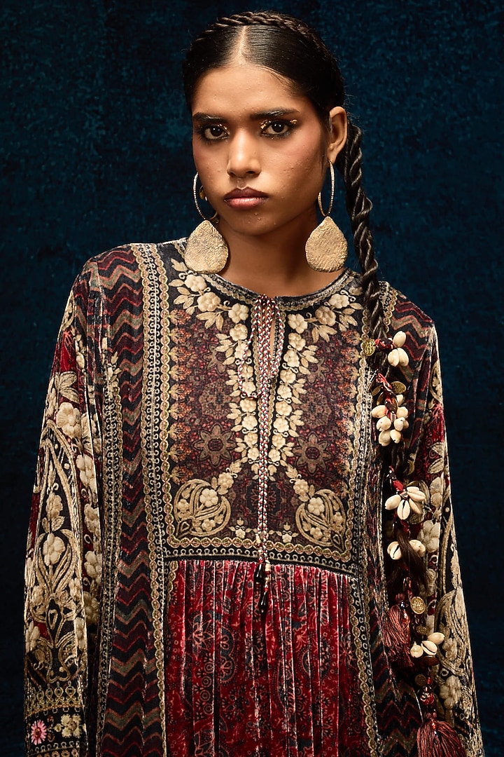 Multi-Colored Silk Velvet Printed Wedding Anarkali by Rajdeep Ranawat at Pernia's Pop Up Shop