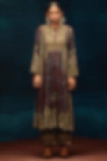 Blue & Maroon Silk Velvet Printed Wedding Anarkali by Rajdeep Ranawat at Pernia's Pop Up Shop