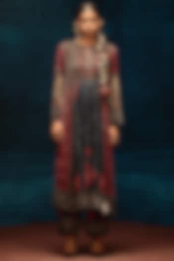 Red & Black Silk Velvet Printed Wedding Anarkali by Rajdeep Ranawat at Pernia's Pop Up Shop