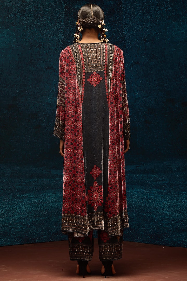 Red & Black Silk Velvet Printed Wedding Anarkali by Rajdeep Ranawat at Pernia's Pop Up Shop