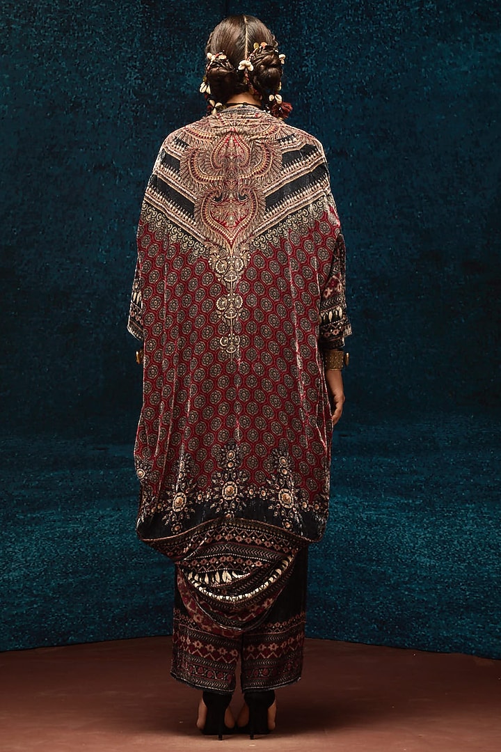 Black Silk Velvet Printed Pants by Rajdeep Ranawat at Pernia's Pop Up Shop