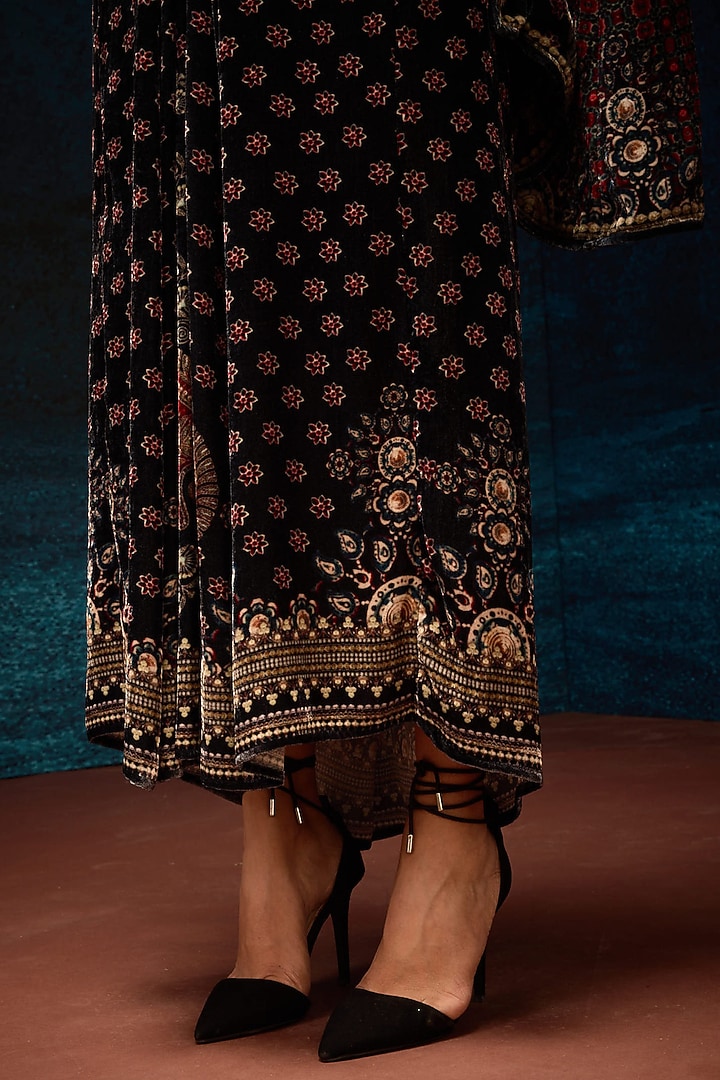 Black Silk Velvet Draped Skirt by Rajdeep Ranawat at Pernia's Pop Up Shop