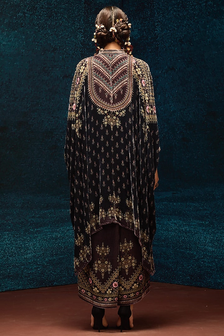 Black & Burgundy Silk Velvet Draped Skirt by Rajdeep Ranawat at Pernia's Pop Up Shop