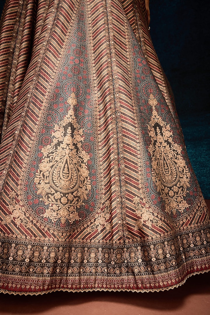 Red & Blue Brocade Printed Skirt Set by Rajdeep Ranawat at Pernia's Pop Up Shop