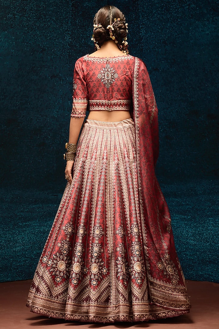 Rust Dupion Printed Wedding Lehenga Set by Rajdeep Ranawat at Pernia's Pop Up Shop