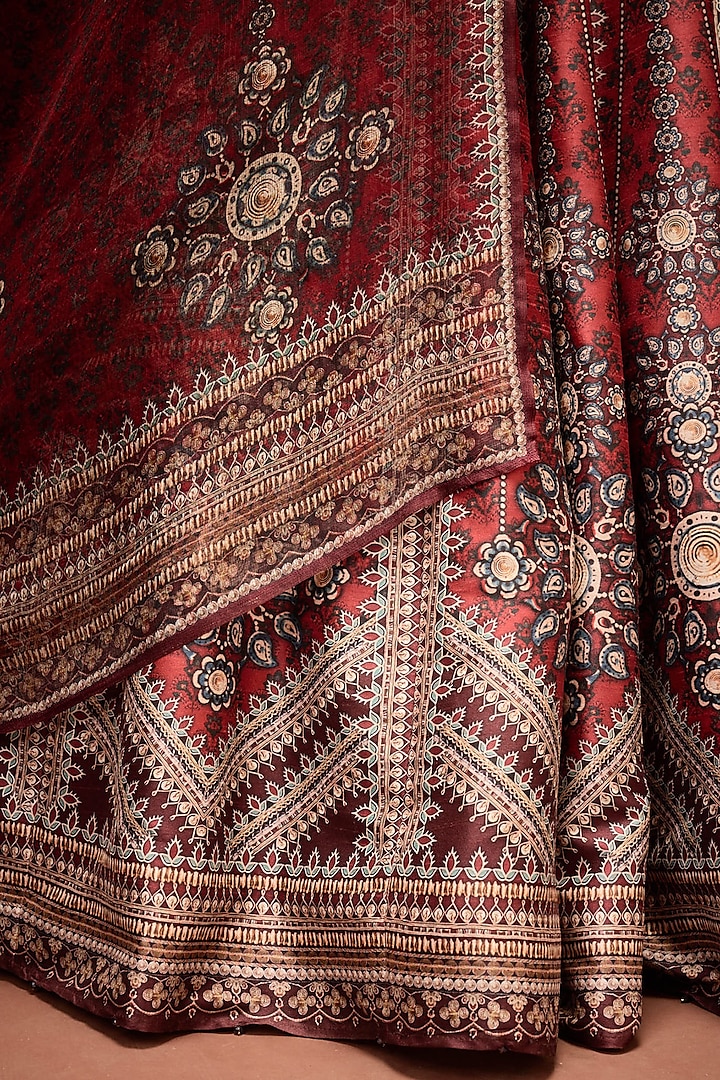 Rust Dupion Printed Wedding Lehenga Set by Rajdeep Ranawat at Pernia's Pop Up Shop