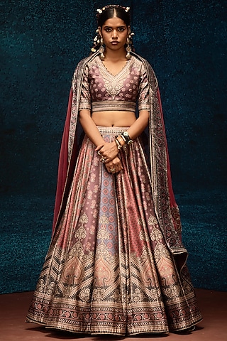 Multi-Colored Brocade Printed Lehenga Set by Rajdeep Ranawat