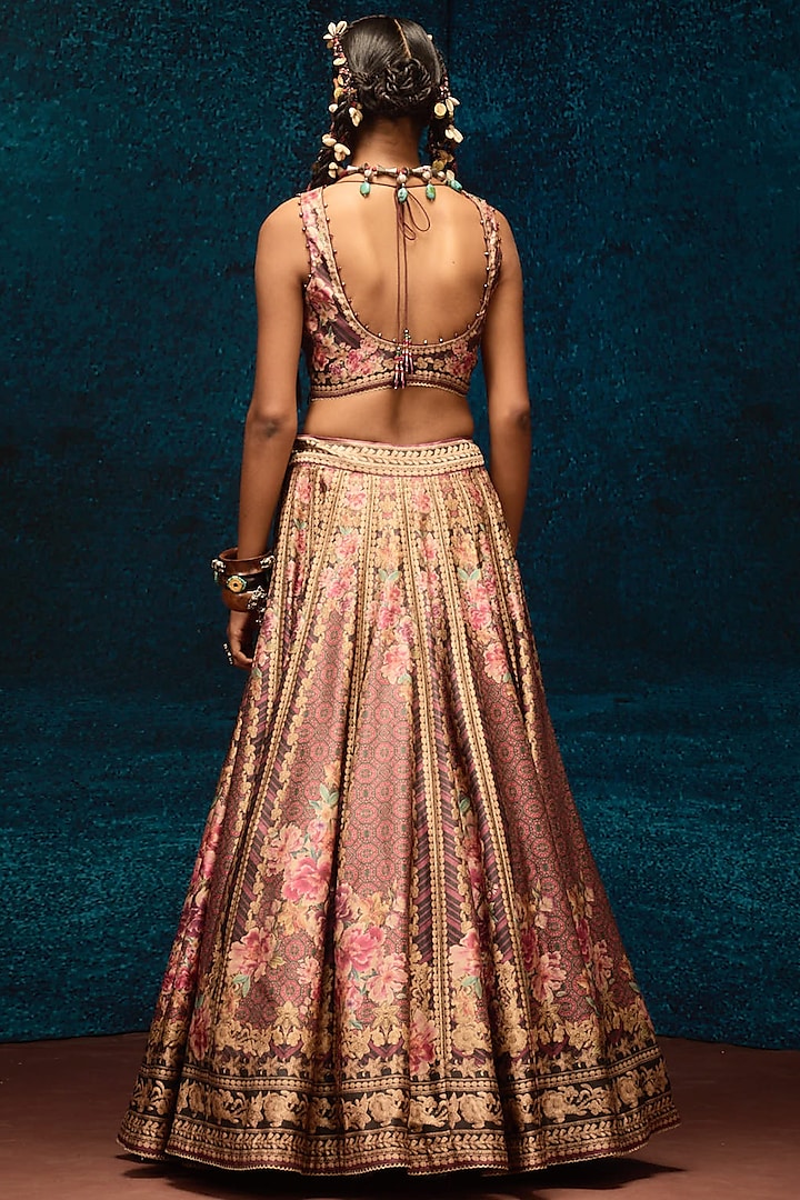 Maroon Brocade Printed Wedding Lehenga Set by Rajdeep Ranawat at Pernia's Pop Up Shop