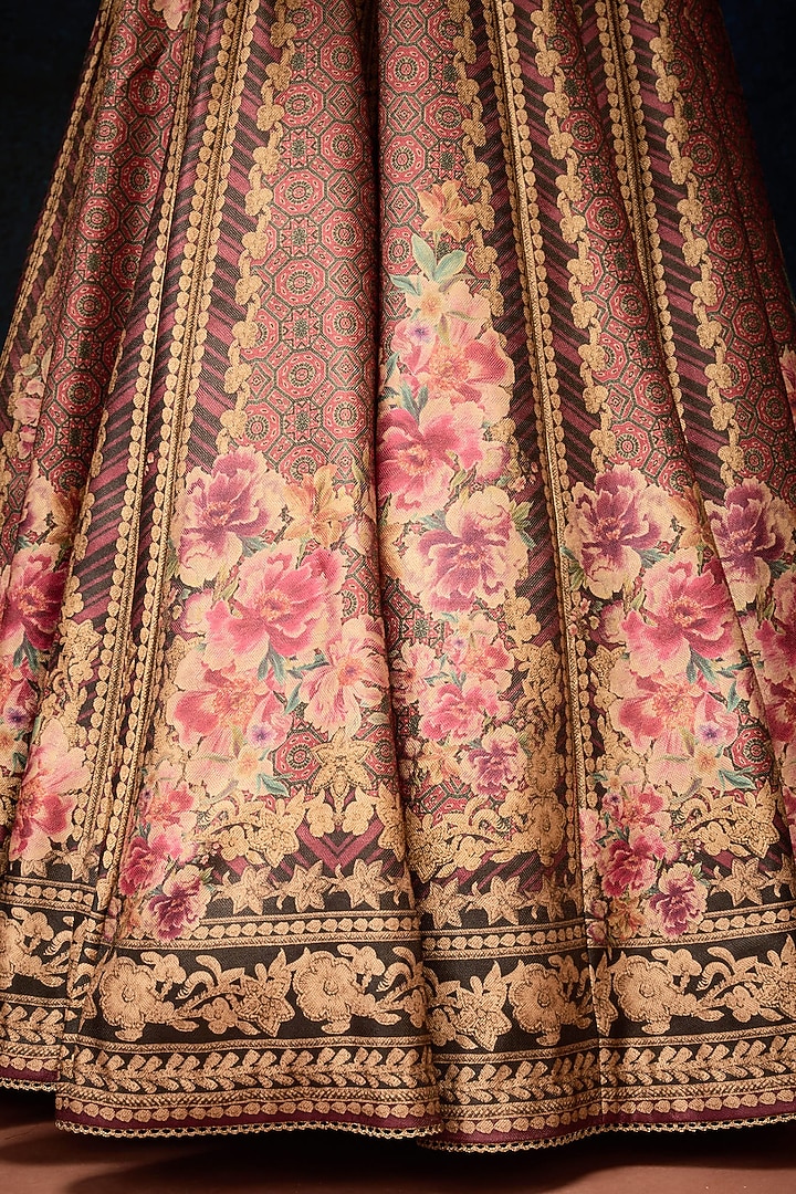 Maroon Brocade Printed Wedding Lehenga Set by Rajdeep Ranawat at Pernia's Pop Up Shop