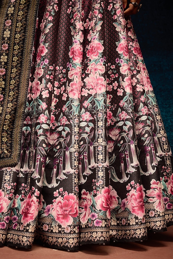 Black & Burgundy Dupion Printed Wedding Lehenga Set by Rajdeep Ranawat at Pernia's Pop Up Shop