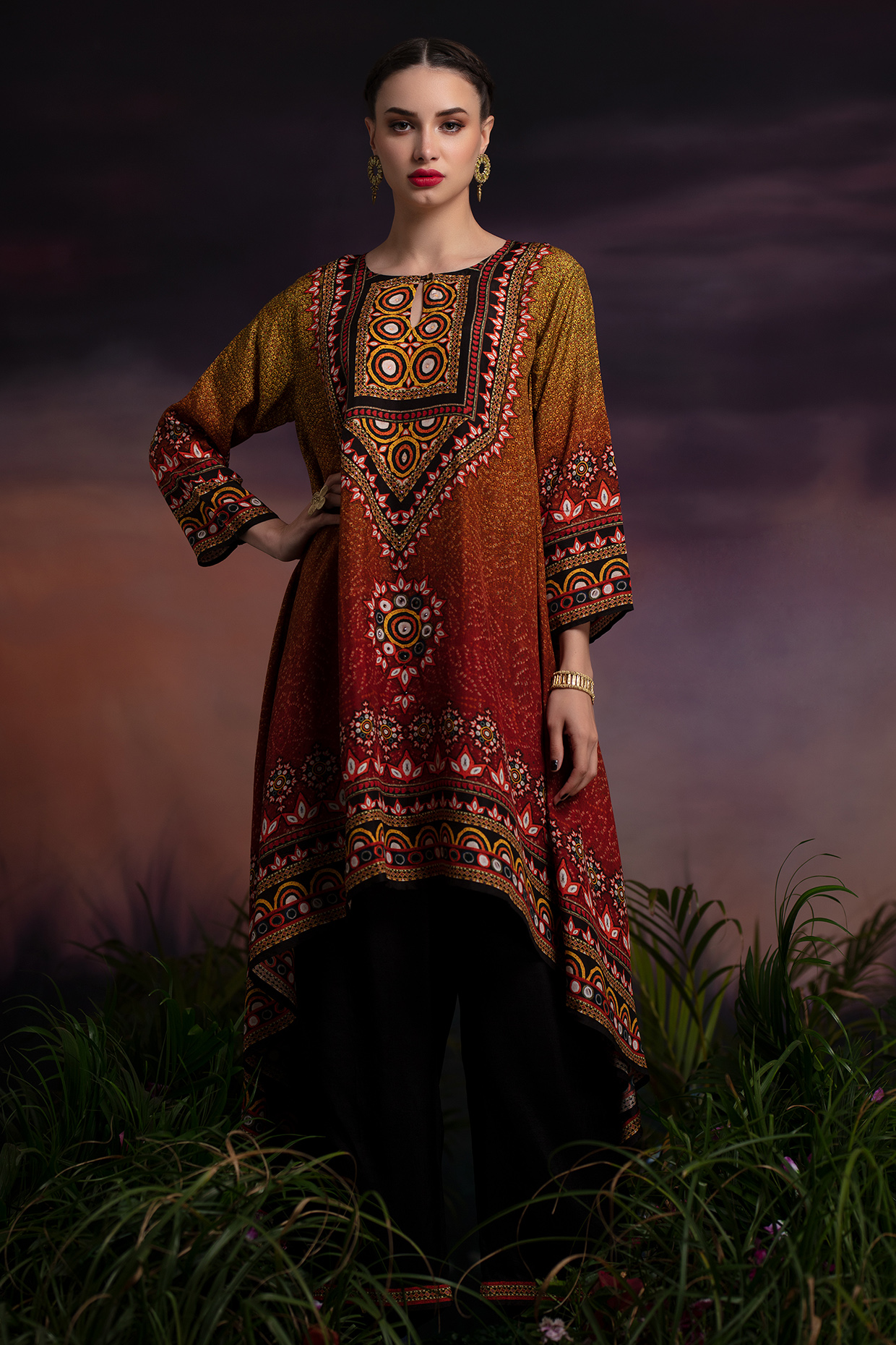 Green & Red Ombre Draped Tunic by Rajdeep Ranawat at Pernia's Pop Up Shop