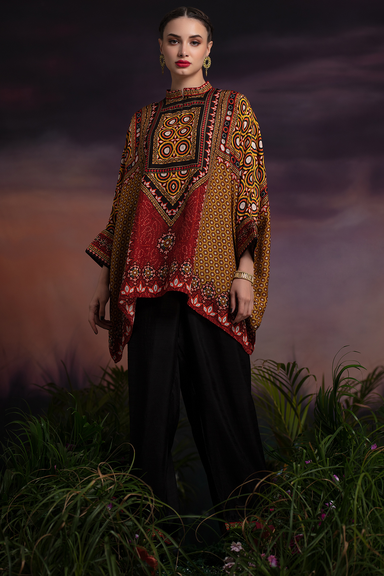 Green & Red Ombre Printed Tunic by Rajdeep Ranawat at Pernia's Pop Up Shop