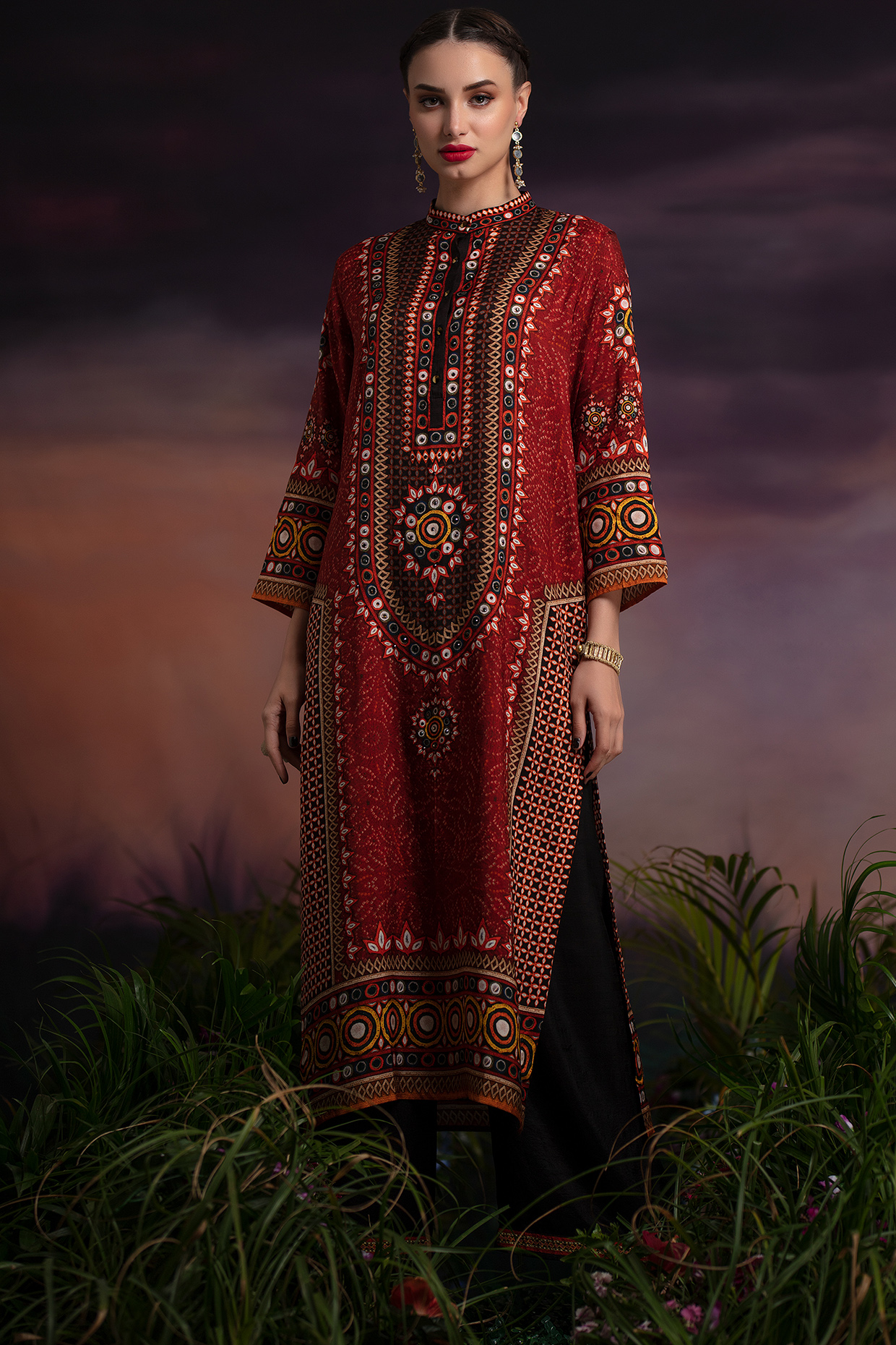 Red Printed Silk Tunic by Rajdeep Ranawat at Pernia's Pop Up Shop