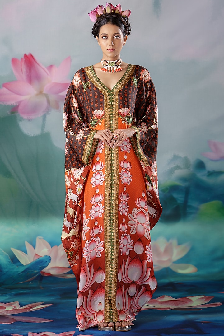 Red & Orange Printed Kaftan by Rajdeep Ranawat at Pernia's Pop Up Shop