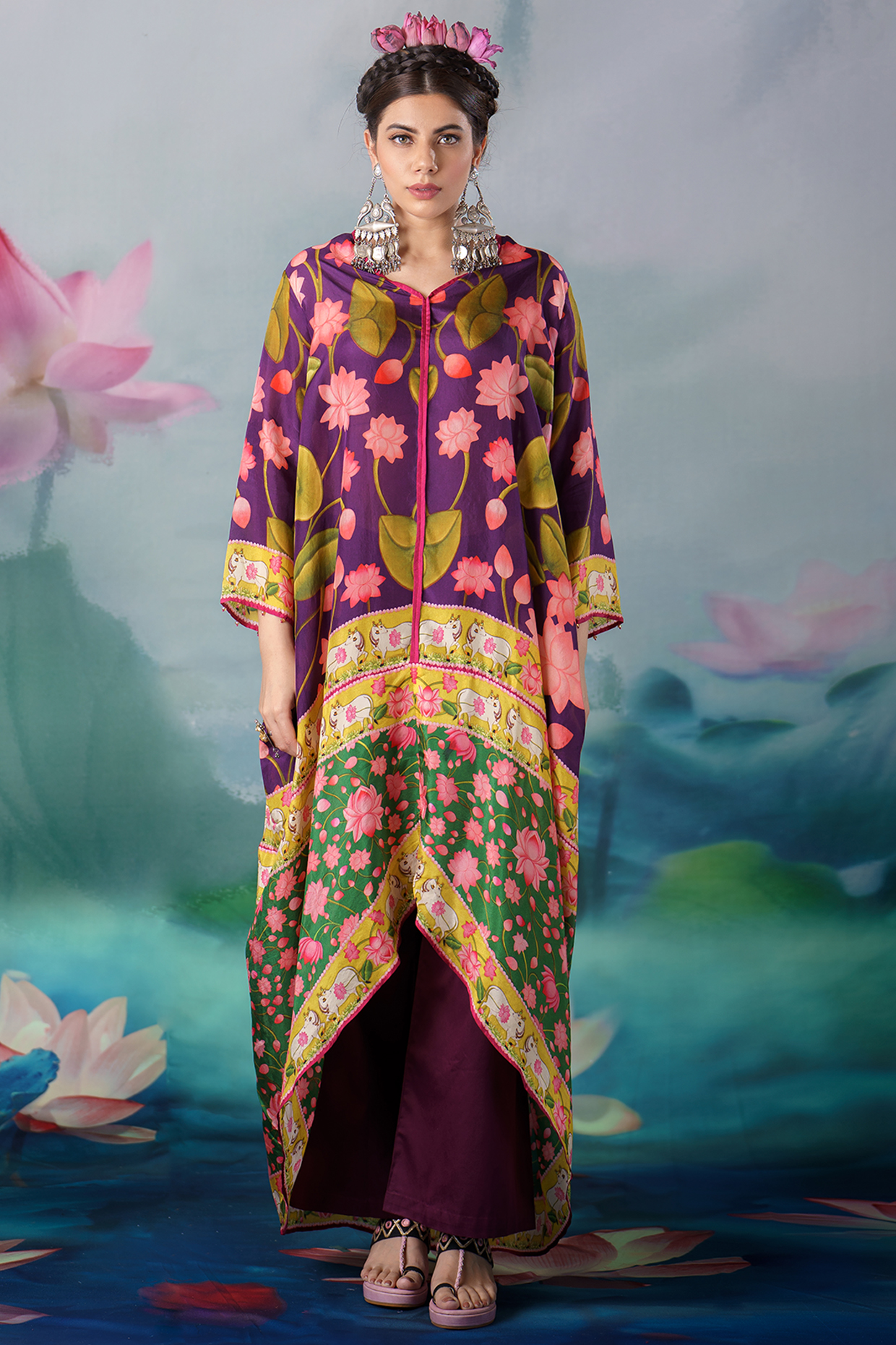 Purple Printed Draped Tunic Set by Rajdeep Ranawat at Pernia's Pop Up Shop