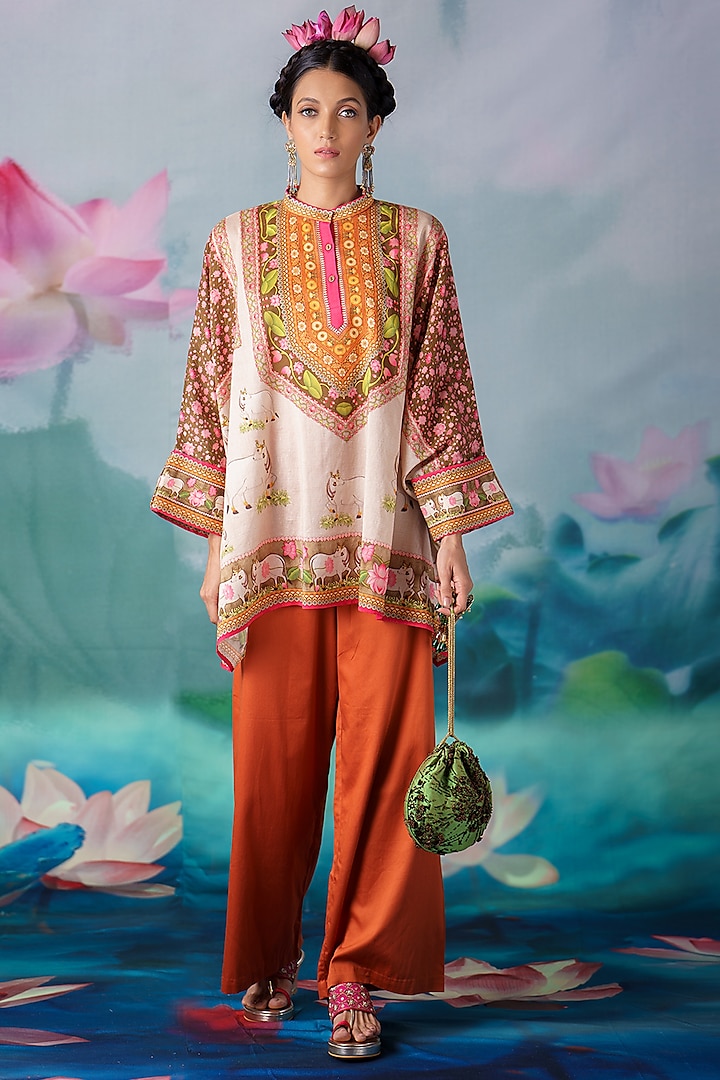 Beige Silk Tunic Set by Rajdeep Ranawat at Pernia's Pop Up Shop