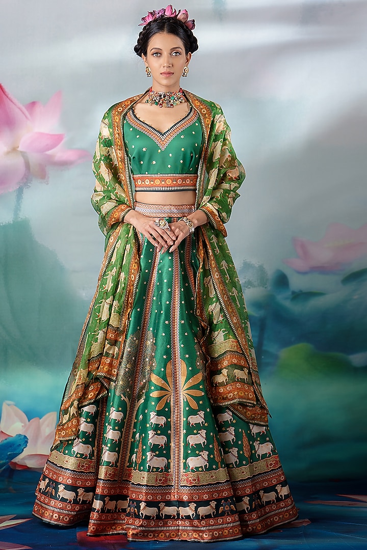Emerald Printed Lehenga Set by Rajdeep Ranawat