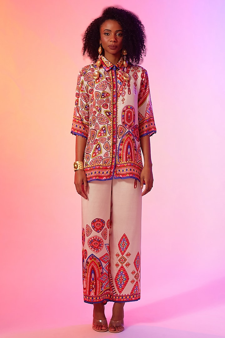 Candy Cream Silk Printed Co-Ord Set by Rajdeep Ranawat at Pernia's Pop Up Shop