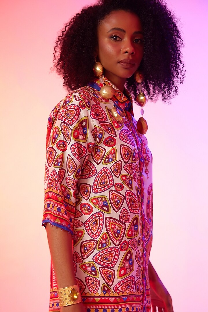 Candy Cream Silk Printed Co-Ord Set by Rajdeep Ranawat at Pernia's Pop Up Shop