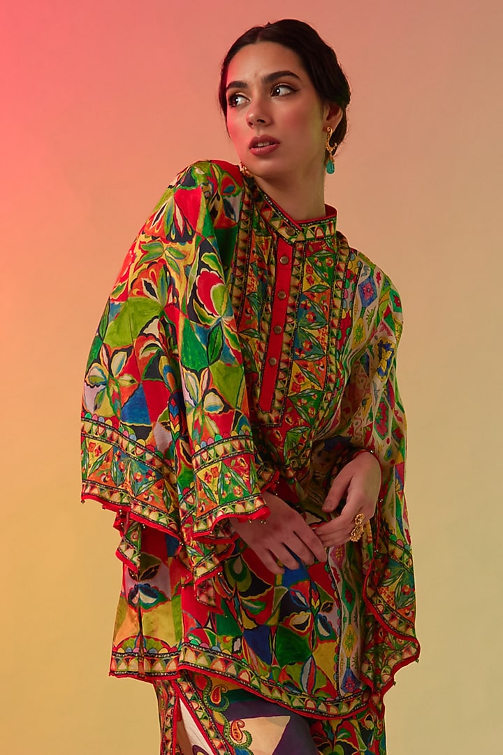 Multi-Colored Silk Printed Tunic Set by Rajdeep Ranawat at Pernia's Pop Up Shop