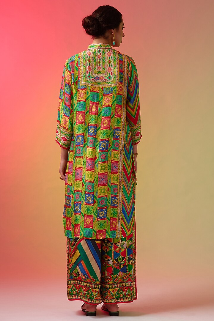 Multi-Colored Silk Printed High-Low Tunic Set by Rajdeep Ranawat at Pernia's Pop Up Shop