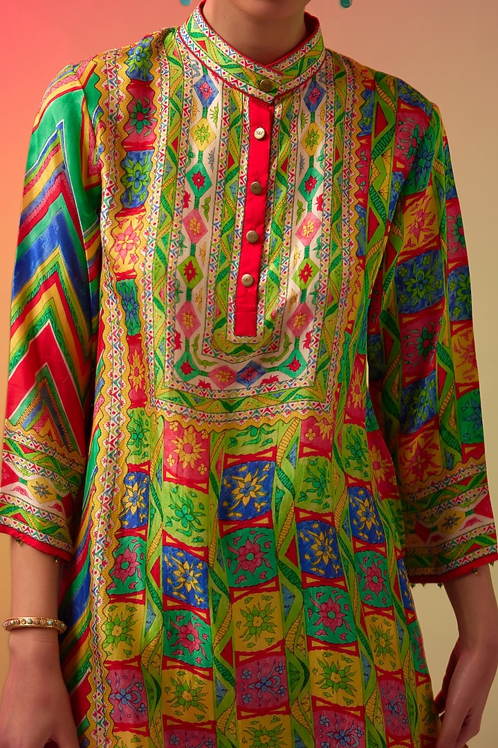Multi-Colored Silk Printed High-Low Tunic Set by Rajdeep Ranawat at Pernia's Pop Up Shop