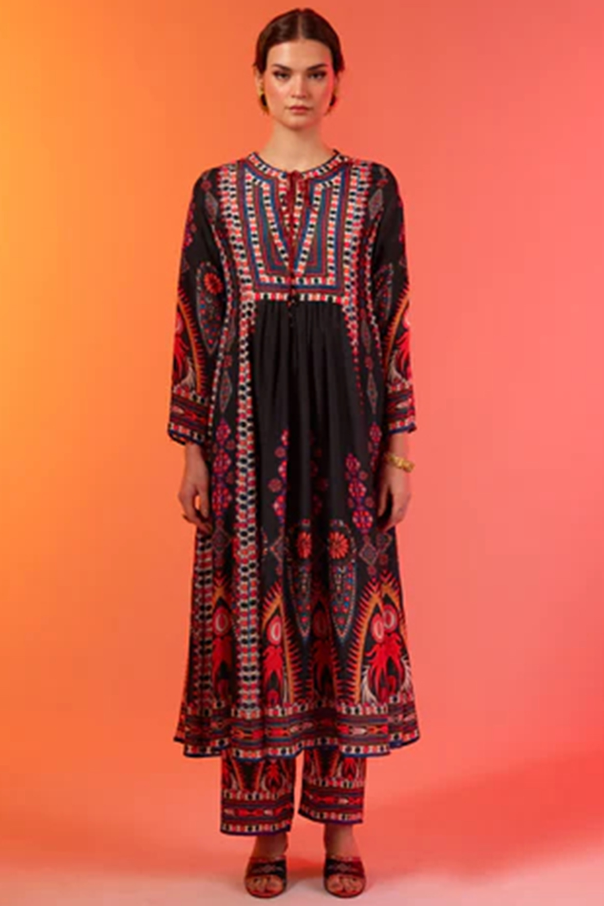 Multi-Colored Silk Printed Wedding Anarkali Set by Rajdeep Ranawat at Pernia's Pop Up Shop