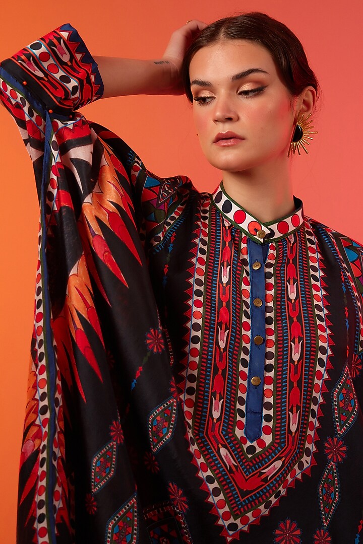 Black Silk Tunic Set by Rajdeep Ranawat at Pernia's Pop Up Shop
