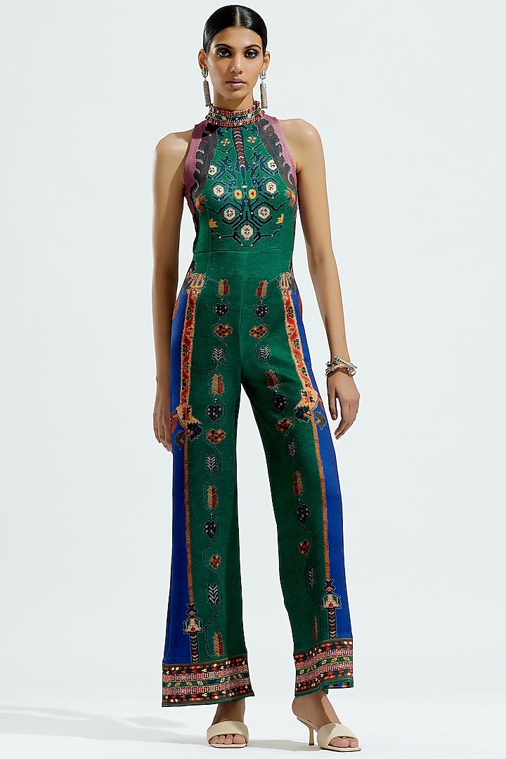 Emerald?Lycra Printed Jumpsuit by Rajdeep Ranawat at Pernia's Pop Up Shop