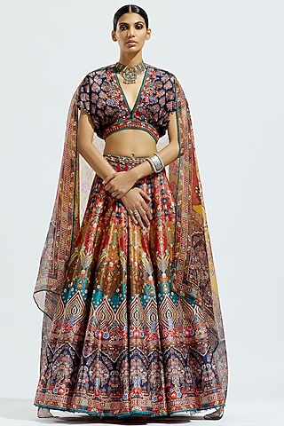 Black?Velvet Printed Kaftan Top by Rajdeep Ranawat