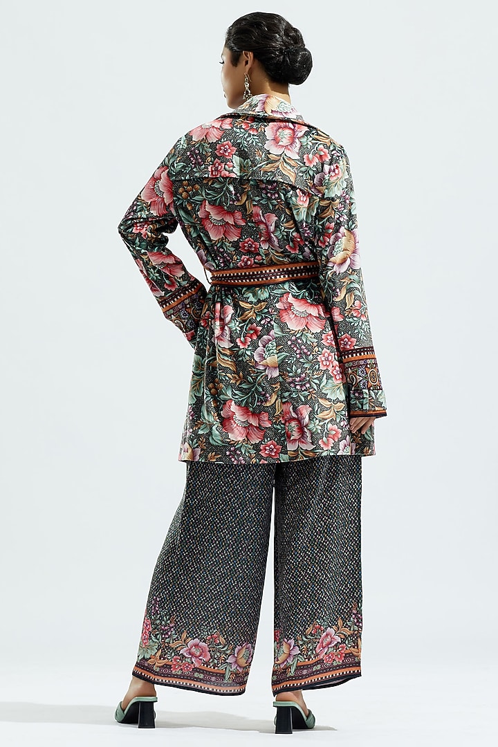Black Velvet Printed Trench Coat Set by Rajdeep Ranawat at Pernia's Pop Up Shop