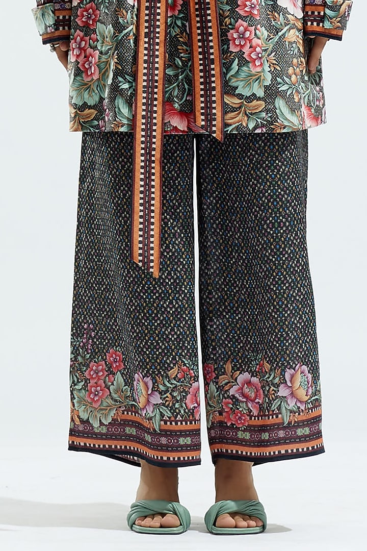 Black Velvet Printed Trench Coat Set by Rajdeep Ranawat at Pernia's Pop Up Shop