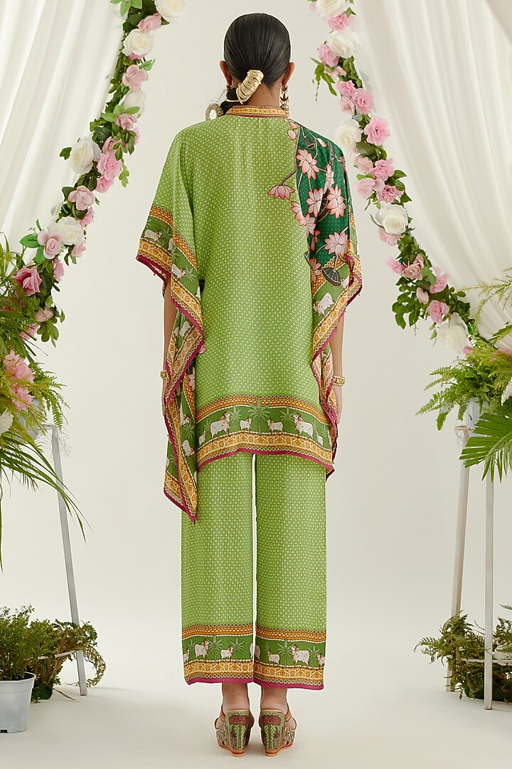 Lime Satin Printed Palazzo Pants by Rajdeep Ranawat at Pernia's Pop Up Shop